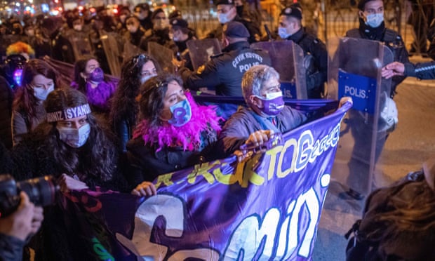 A rally to mark International Women’s day in Istanbul where protesters demanded government commitment to the European accord on violence against women.
