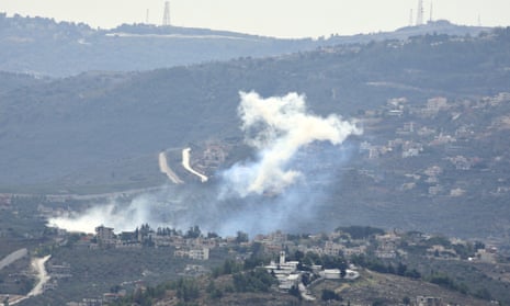 A photo taken on Wednesday shows smoke rising from Israeli artillery shelling of the Lebanese border village of Kafr Kila.