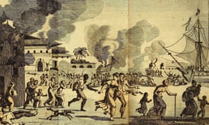 An engraving from 1815 of the Haitian revolution.