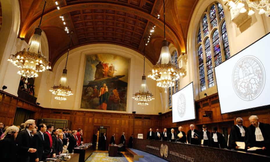 Judges arrive for the court case of the border dispute between Costa Rica and Nicaragua at the International Court of Justice (ICJ) in the Hague on Wednesday.