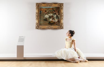 Evie Ferris of The Australian Ballet poses next to work by Degas at at NGV International