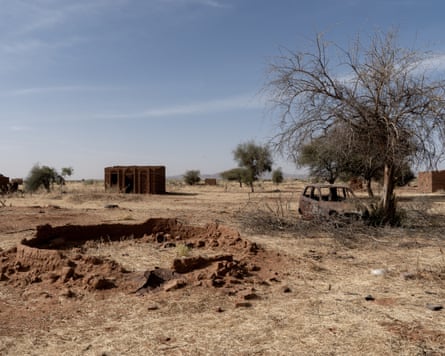 The abandoned village of Al Birka, about 30km from El Fasher, in an arid desert landscape