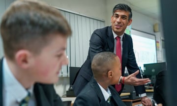 Rish Sunak with students at Haughton Academy in January, where he outlined plans for the banning of single use vapes