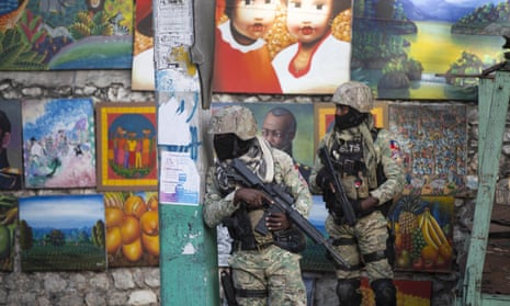 Soldiers patrol in Pétion Ville, the neighbourhood where Jovenel Moïse lived in Port-au-Prince.