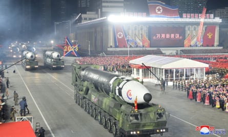 The parade at Kim Il-sung Square in Pyongyang displayed the biggest number of ICBMs yet.