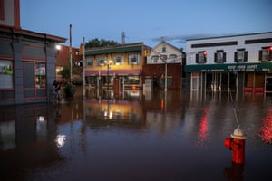 Flooded streets are seen in the Town of Bound Brook in New Jersey