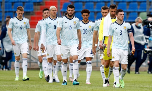 Scotland squad, with captain Andy Robertson, waking on to the pitch.