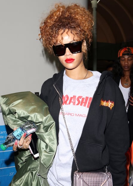 Rihanna in a Thrasher T-shirt and hoodie, 2015.