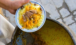 Palov at a stall in Bukhara, Uzbekistan.