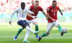 France's Ousmane Dembele takes a shot.