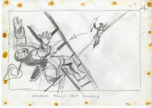 Original pencil drawing by Ivor Beddoes, assistant to production designer Ken Adam. From a folder of sketches created between 28 February and 6 October 1973 which show suggested scenes for the film. The sketches include annotations on camera angles, lighting techniques and filming locations.