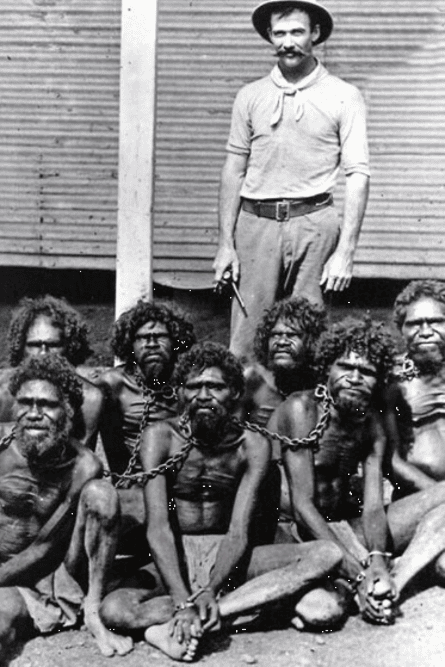 Aboriginal men in chains at Wydnham (cropped)