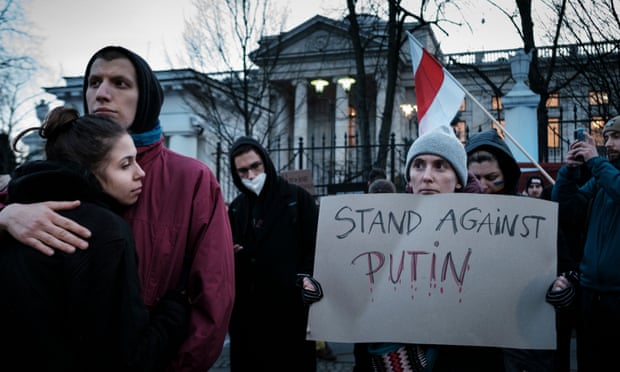 Demonstration at the Russian embassy in Warsaw, Poland, against Russia’s invasion of Ukraine, 24 February 2022.