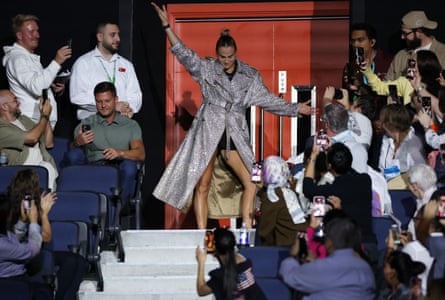 Aryna Sabalenka makes her way to the court