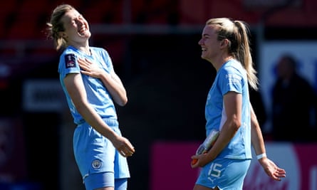 Lauren Hemp (right) with her Manchester City and England teammate Ellen White.
