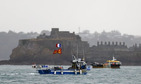 Fishing boats protesting in front of the Jersey port of St Helier in May.