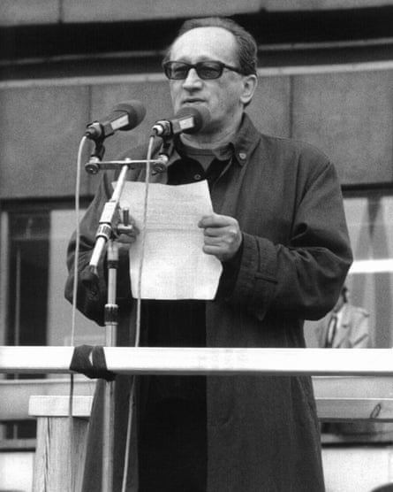 Countdown to collapse … playwright Heiner Müller, who was once banned, at the Alexanderplatz protest.