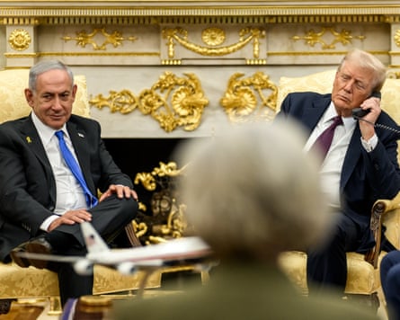 Donald Trump hosts a trilateral phone call with Benjamin Netanyahu and Mohammed bin Abdulrahman Al Thani last month.