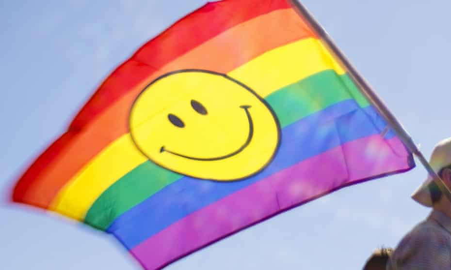 A rainbow flag at a Pride parade