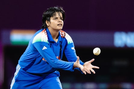 Shafali Verma catches a cricket ball