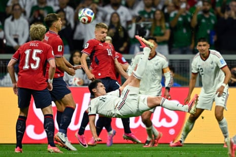 Israel Reyes shoots at goal.