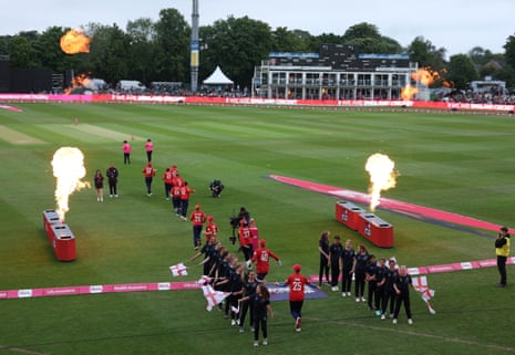 The England players take to the field before the the 1st Women’s IT20 game against West Indies at The Spitfire Ground in Canterbury.