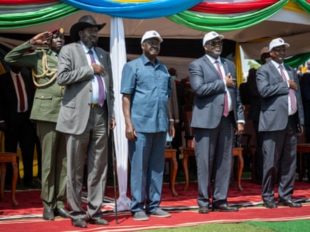 President Salva Kiir, Raila Odinga, African Union high representative for infrastructure development, vice-presidents Riek Machar and Taban Deng Gai