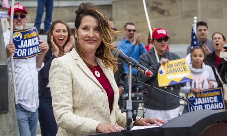 Lt Gov Janice McGeachin announces her candidacy to become governor of Idaho at a rally on the statehouse steps in Boise.