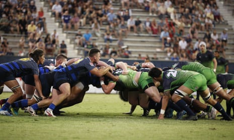 Glendale, in blue, take on Seattle in the Major League Rugby championship game.