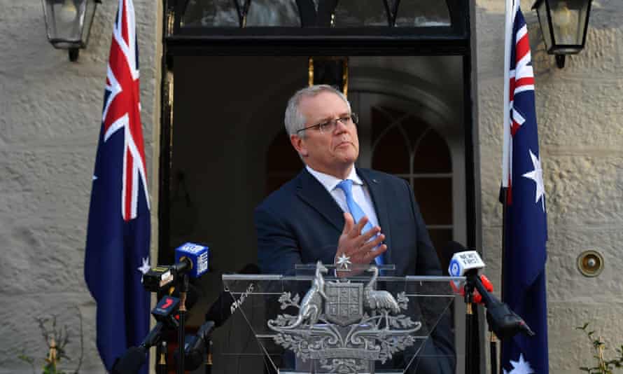 Australian prime minister Scott Morrison during a Covid briefing at Kirribilli House in Sydney