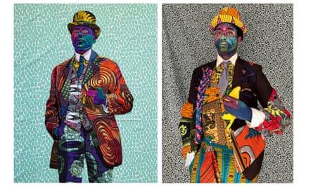 left: Africa, the Land of Hope and Promise for Negro Peoples of the World, 2020, by Bisa Butler; (right) Peter Brathwaite’s recreation (photographed by Sam Baldock)