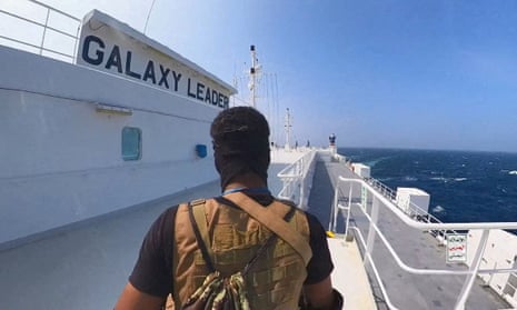 A Houthi fighter on the Galaxy Leader cargo ship