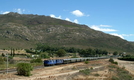 Train passing Tulbagh Station near Cape Town, South Africa.