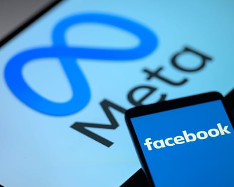Meta and Facebook logos shown on screens