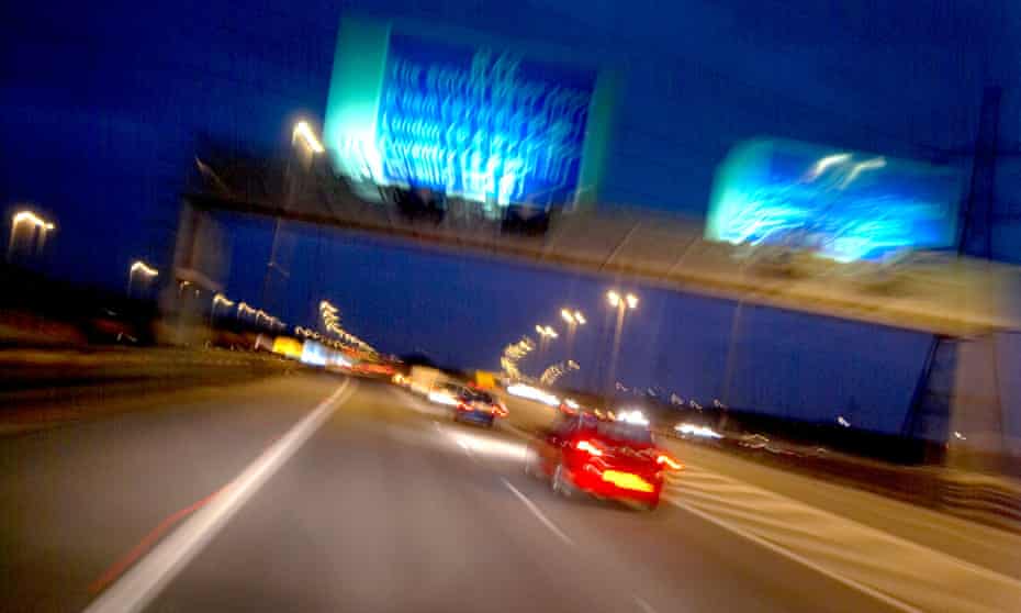 A night time, dusk M42 Midlands motorway scene