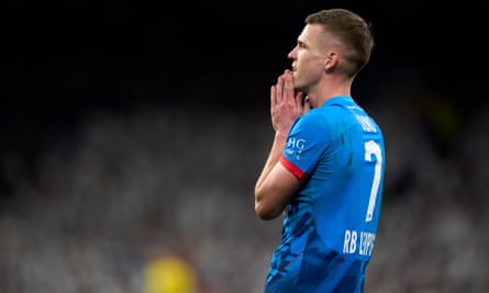 Dani Olmo looks away in horror after hitting the bar late on