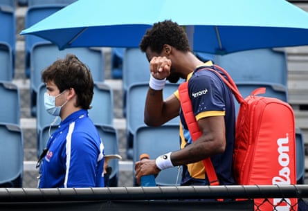Gaël Monfils cuts a disconsolate figure as he leaves the court