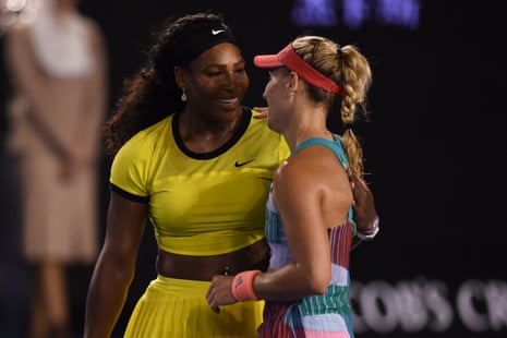 Serena Williams is gracious in defeat and embraces Kerber.