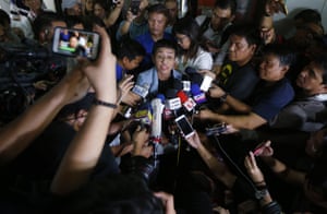 Maria Ressa, talks to the media after posting bail at a Regional Trial Court following an overnight arrest by National Bureau of Investigation agents on a libel case, 14 February 2019 in Manila, Philippines