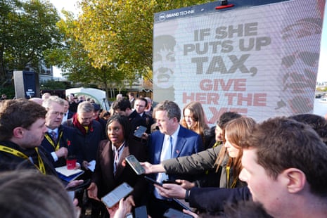 Kemi Badenoch and Mel Stride speaking to the media after the rally at Southbank Observation Point in London this morning.