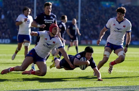 Scotland's Darcy Graham scores his side's first try against France.