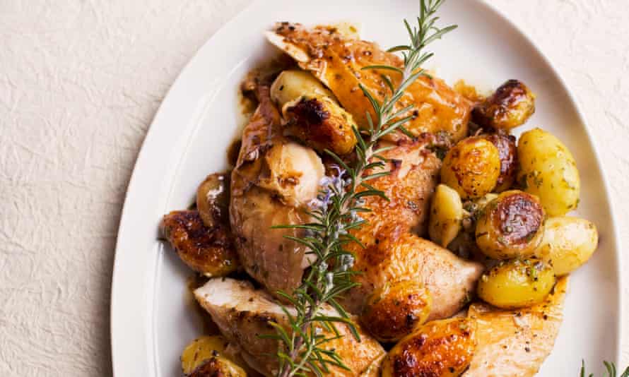 Nigel Slater’s roast chicken, new potato and tarragon stuffing.