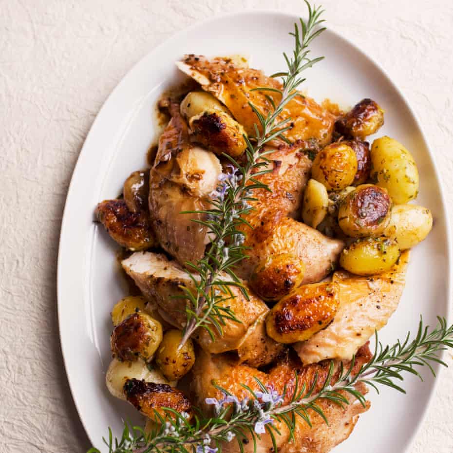 Nigel Slater’s roast chicken, new potato and tarragon stuffing.