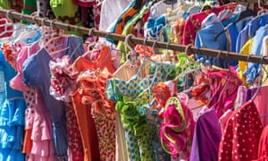 Flamenco dresses in the Thursday flea market in Calle Feria.