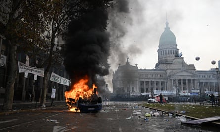 A barricade on fire outside the National Congress in Buenos Aires.