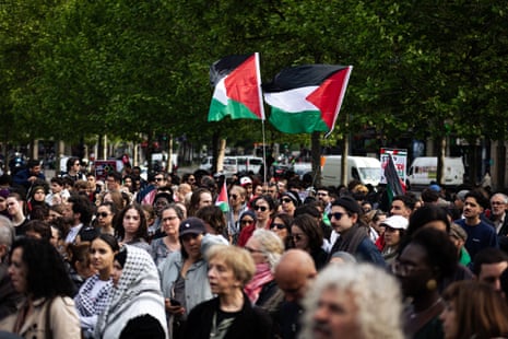 Hundreds of people gathered at Place Republique in Paris, on Tuesday to demonstrate their support for Palestine and demand an immediate ceasefire.