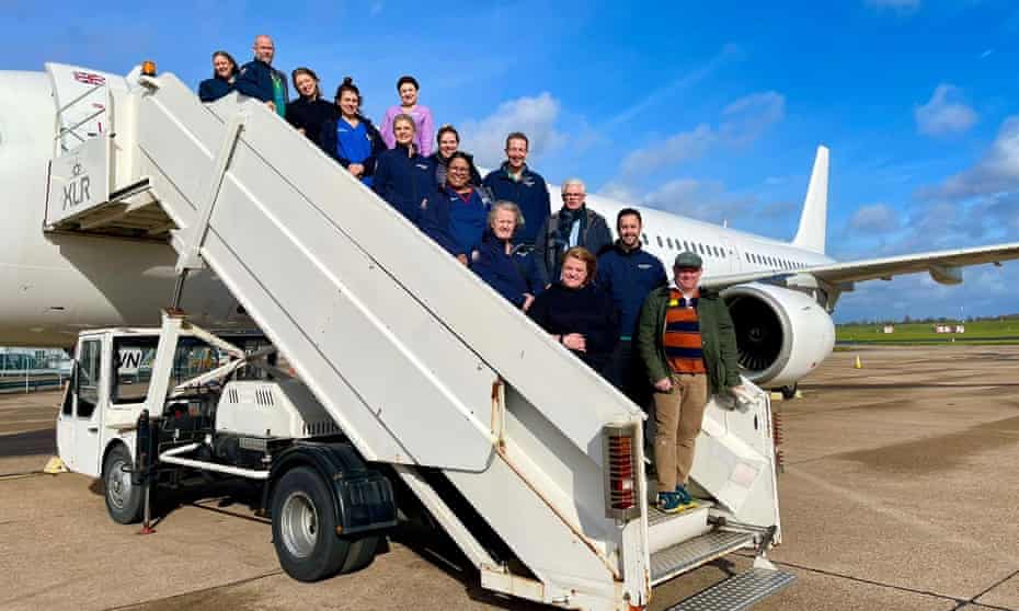 Team of medics from Southampton on steps of plane
