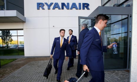 Ryanair pilots arriving for work