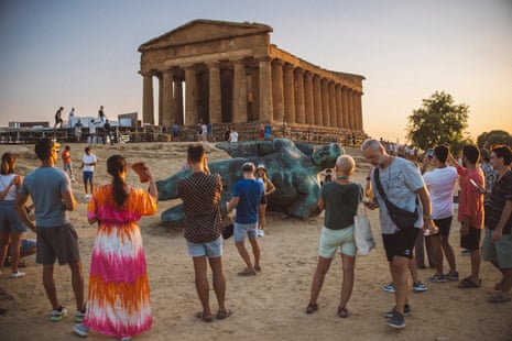 Tourists in the Valley of the Temples in Agrigento