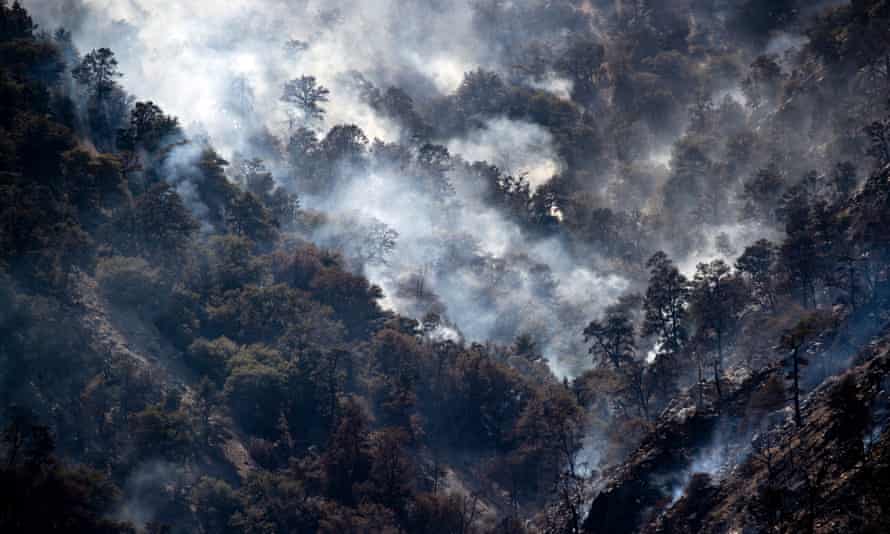 The fire is still burning in the hills above the areas scorched by Sheep Fire in California.